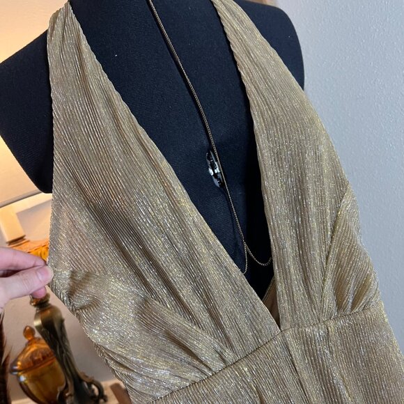 Gold Halter Plunge Metallic Jumpsuit By House Of CB London XS - Picture 5 of 16